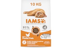 IAMS Vitality - Croquettes Super Premium Chatons - savoureuses complètes équilibrées - Favorise Croissance et Vitalité - Au Poulet Frais – sans OGM Colorant arôme Artificiel - Sac refermable de 10 kg