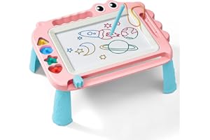 SGILE Zabawki dla dzieci, Magnetyczna tablica do rysowania, kolorowa ścieralna podkładka do pisania, podkładka do malowania z czterema pieczątkami dla 3 4 5-letnich maluchów, Różowy