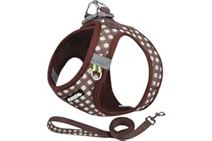 AIITLE Arnés y Correa antitirones para Perros, arneses de Malla Suave Reflectantes para Perros y Gatos Cachorros Extra pequeños, arnés Tipo Chaleco a Cuadros para Mascotas, Color Chocolate XXS