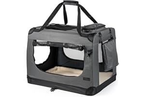 lionto Składany transporter dla psa do podróży i samochodu, 70x52x50 cm, wytrzymały transporter z uchwytami i kocem dla kota i psa do 15 kg, mocna torba z tkaniny, szary