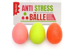 ‎KLEINTOBER KLEINTOBER Eiförmige Antistressbälle | 3 Stück Griffbälle für Entspannung, als Fingertrainer und für die Motorik, verschiedene Härtegrade | Anti-Stress-Ball