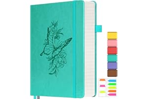 OFFIGIFT Lined Notebook Journal for Women Men, 312 Numbered Pages A5 Thick Leather Journal for Writing, Daily Journal for Work School, Hardcover College Ruled Notebook, Butterfly Floral Notebook, Peacock Blue