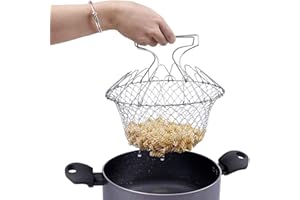 SacJkt Collapsible Colander, Foldable Frying Basket, Chip Basket for Frying, Stainless Steel Cooking Strainer for Filtering of French Fries and Other Foods