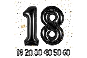 Geburtstag zahlen luftballon 18 jahre | Schwarz Folienballon 18 XXL -Riesen Folienballon in 40" - 101cm Geburtstagsdeko - Ballon Zahl Deko zum Geburtstag .Fliegt mit Helium