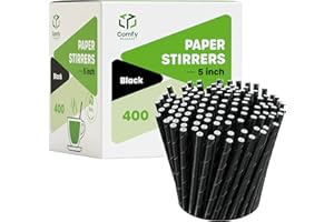 COMFY PACKAGE [400 Stück] 12,7 cm 100% biologisch abbaubare Papier-Rührstäbchen/Strohhalme – schwarz – für Cocktails und Kaffee
