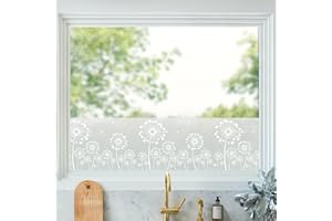 dktie Window Film Privacy Vinyl Frosted Window Film No-Glue Stained Glass Window Film Removable White Dandelion Patterned Static Cling Films for Room Decor, Bathroom, Bedroom 44.5X200CM, (03-3)