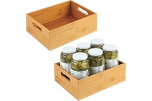 mDesign Contenitore in bambù per la cucina — Contenitore alimenti largo con pratici manici — Portaoggetti cucina per cibi, posate e utensili — Set da 2 — naturale