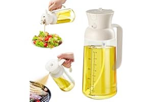 YARRAMATE 18oz/550ml Olive Oil Sprayer Mister with Measuring Scale, 2-in-1 Glass Bottle Dispenser for Cooking, Pour and Spray, Kitchen Use for Air Fryer, BBQ (Creamy White)