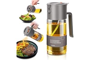 VOMEP Oil Sprayer for Cooking, 2025 Large Advanced Olive Oil Dispenser Bottle,500ml/17oz Glass Olive Oil Sprayer,2 in 1 Even Spray with Portion Control for Kitchen, Air Fryer, Salad, BBQ - Gray