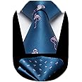 HISDERN Men's Animal Pattern Ties Wedding Tie Handkerchief Fashion Print Business Necktie & Pocket Square Set