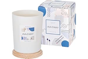 AVA & MAY Parigi Candela profumata (180g) – Candela vegana nel portacandele in Vetro con Aroma di bergamotto, Gelsomino e Rosa - Eleganti Candele Fatte a Mano