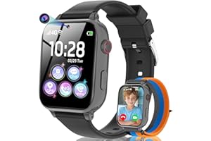 CATGIFF 4G Montre Connectée Enfant, Smartwatch pour Filles Garçons avec GPS et Téléphone, Appel Vidéo, Chat, SOS, Jeux, Mode Classe, Podomètre, Réveil, Montre Intelligente Enfants pour 4-12 Ans Cadeau, Noir