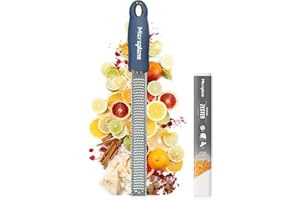Microplane Râpe à zesteur en Couleur Bleu Denim pour Agrumes, Parmesan, Gingembre, Chocolat et Noix de Muscade avec Lame Fine - Fabriqué aux États-Unis