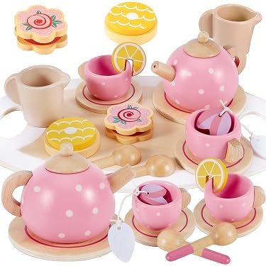 35 Pièces Service à Thé Enfant Rose - Dînette Princesse Avec Dessert Et Boîte Cadeau Pour Filles 3-8 Ans