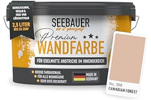 SEEBAUER diy Wandfarbe Rot 2,5L für Innen (No. 308 Canadian Forest) Edelmatte hellrote Innenfarbe - Rottöne sehr hohe Deckkraft - Matt, Abwaschbar und Tropffrei