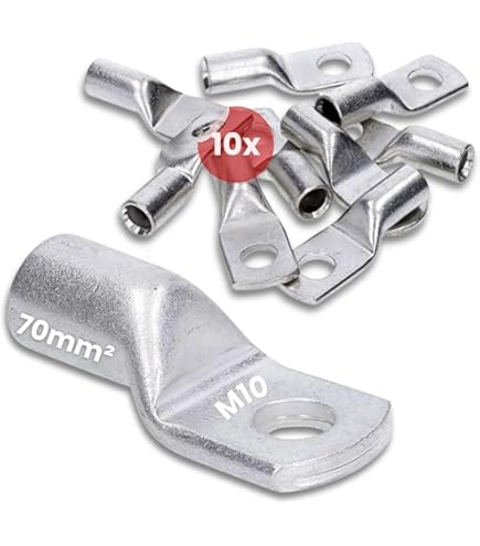 10 Capicorda Tubolari 70 Mm&sup2; M10 - Rame, Senza Foro Visivo, Per Impianti Elettrici, Made In Germany