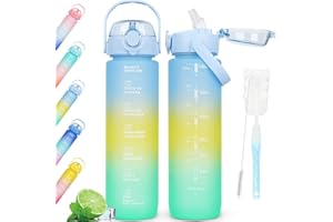 AOPREL 1L Water Bottles BPA Free Sports Drinking Bottle with Straw, Dishwasher Safe Leakproof Motivational Water Bottle with Time Markings, Non-Toxic Canteen Bottle with Handle (Light Blue Gradient)