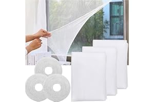HOSUNG Hoiny Mosquito Net for Windows,3 Packs DIY Self-Adhesive Window Screen Mesh (1.3 * 1.5 m) with 3 Rolls White Tapes,Universal Transparent Mosquito Insect Screen Can Be Cut and Fit Without Drilling