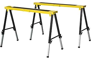 DURHAND Set 2 Cavalletti da Lavoro Pieghevoli e Portatili con Piano di Lavoro Antiscivolo Giallo e Nero, per Fai da Te