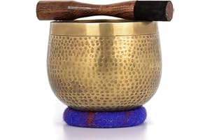 OZCHIN Tibetan Singing Bowls Set-100% Hand-hammered in Nepal Sound Bowl for Meditation, Yoga, Chakra, Meditation Accessories, Unique Gifts for Women, Men (8 cm) (11 x 14 cm)