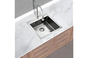 MOCOERL Kitchen Sink, 45 x 45 cm, Stainless Steel Kitchen Sink with Tap Hole for 45 cm Base Cabinets, Built-in Sink, 1 Basin Including Siphon
