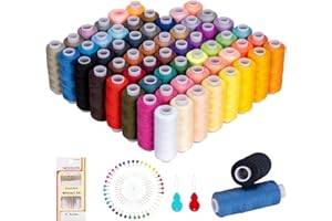 KIPERLINE Fil à coudre 60 couleurs pour machine à coudre, fil de 250 yard/rouleaux, 100% polyester, fil à coudre avec aiguilles, enfile-aiguille et épingles