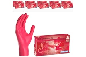 1000x ARNOMED® Guanti nitrile S Rosso, Guanti monouso senza polvere e lattice, Guanti plastica usa e getta dermanytril, Per cucina, pulizia casa, alimenti e tattoo XS, S, M, L, XL