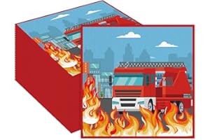 EVYIENEN 40 Stück Feuerwehrauto Party Servietten,33x33cm Feuerwehrauto Servietten Einweg-Feuerwehrmann Servietten für Feuerwehrauto Geburtstag Dekorationen
