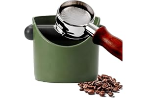 POPOYU Mini boîte à café expresso, petite boîte à café vert kaki, avec barre de frappe amovible absorbant les chocs et base antidérapante, accessoires de barista