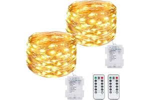 kolpop Guirlande LED à Pile【Lot de 2】 12M 120LED Guirlande Lumineuse a Pile avec télécommande, Étanche Guirlande Lumineuse pour Décor Noël Mariage Anniversaire Fête Chambre Jardin Blanc Chaud