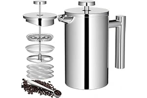 Wrobic Cafetiere French Press Coffee Maker 600ml/20oz Double-Wall Insulated Stainless Steel, 3 Level Filtration System, French Press for Home, Camping and Office,(2 cup to 4 cup)