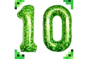 Tourima 10 Zahl Folienballon Grün 40 Zoll, Pixel Deko 10. Geburtstag Junge Mädchen, Helium Luftballons Zahlen für Geburtstag 10 Jahre, Deko Kindergeburtstag Zahlenluftballon Groß, Luftballons 10 Jahre