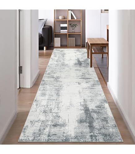 SHACOS Gangloper 80 x 200 cm, laagpolig, hal, antislip, wasbaar, modern, abstract patroon, lange zachte ingang, voor deur, hal, keuken, wasruimte, slaapkamer, grijs