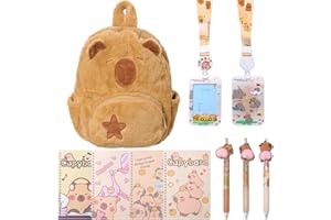 Ansamy Cartable Capybara Peluche Ensemble de Papeterie Fourniture Cartable Scolaire Stylo Cahier Sac a Dos Cadeau pour Fille 2, 3, 4, 5, 6, 7, 8 Ans