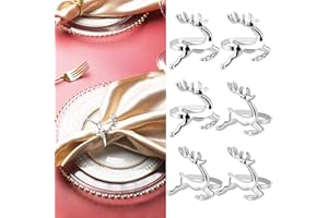 DECARETA Christmas Napkin Rings Holder,Silver Napkin Rings,6 Piece Elk Deer Shape Napkin Rings for Xmas Dinners Parties,Table Decoration Decor,Wedding Adornment