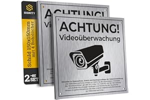 2-er SIGNITY Schild Videoüberwachung (15x15 cm klein) inkl. DSGVO Hinweis - Warnschild Kamera Überwachung - ideal zur Kamera Attrappe - Aluminium Schild - Achtung Videoüberwachung für Privatgrundstück