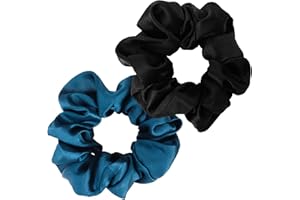 MILAIUN KAMEUN Coletero de Seda, Scrunchies | Gomas de Pelo para un Cuidado Suave del Pelo de las Mujeres (Negro + Cian)