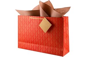 Birch & Co. Gift Bags - Paper Bags for Return Gifts - Large Carry Bags for Gifting - Large Paper Bags -Goodie Bags with Tissue and Thank You Card - Gift Covers - Pack Of 5, Red, ?420 gram