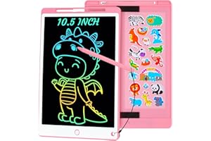 Damcyer Tableta Escritura LCD Color 10.5 Pulgadas, Tablet Escritura Niños, Pizarra Digital con Botón De Eliminación de Pantalla e Interruptor de Bloqueo para Juegos para 2 3 4 5 6 7 Años, Rosa