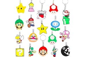Acuiwer 18 Piezas Llaveros Cartoon llavero de silicona para niños Detalles Cumpleaños para Infantiles niños niñas-Ma-rio