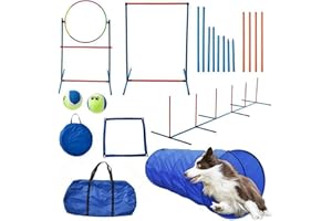WUDLEP Dog Agility Training Equipment Set, Obstacle Courses Training Starter Kit, Dog Agility Equipment with Dog Tunnel, Weave Poles, Adjustable Hurdles, Jump Ring, Pause Box