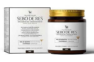 YASHCARE Crema de Sebo de Res - Beef Tallow Facial y Corporal Anti-Edad con Caléndula y Miel de Manuka - 98.5% Natural sin Agua ni Parabenos para Piel Seca y Sensible - Hecho en Europa, 120 ml