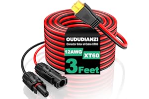 Oududianzi Cable XT60, Cable de Extensión de Cable de Carga Solar de 12AWG (1M), Adaptador XT60 para Generador Solar de Estación de Energía Portátil - 3FT