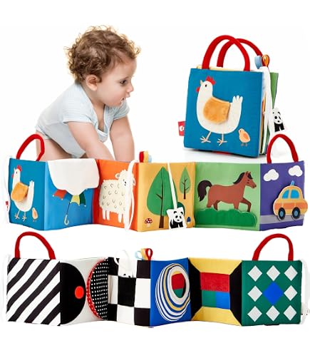 Livre Sensoriel Bébé 0-18 Mois - 2 Pièces Tissu Doux Avec Animaux 3D Et Crépitant, Jouet Éveil Poussette