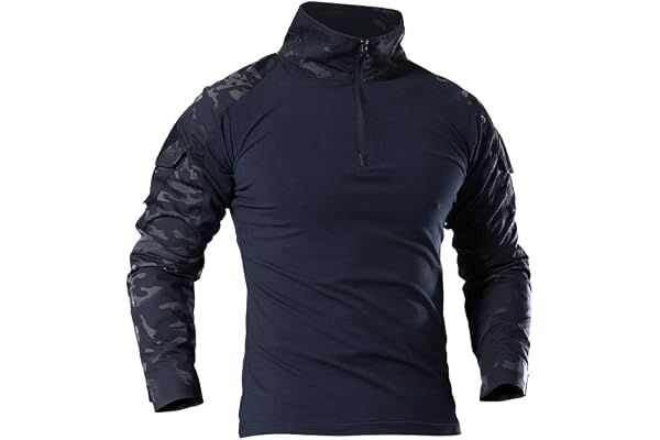 WISEONUS Airsoft Paintball BDU Manches Longues Chemises Camo Tactique Combat T-Shirts Chemise de Travail pour Camping Randonnée Chasse