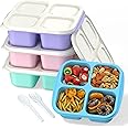 XGXN Meal Prep Containers (4 Pack), 4-Compartments Bento Lunch Box, Reusable BPA Free Food Prep Containers for Kids, Lunchable Kids Snack Container for School, Work, and Travel (G/P/B/P+White Lid)