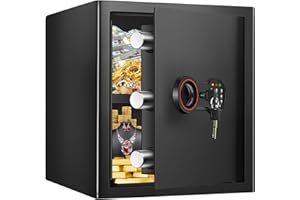 TISKGG 40 L Large Safe, Fireproof for Home, Electronic Safe with Key, Sensor Light and Removable Shelf, Home Safe, Cabinet Storage, for Money, Documents, Medicines