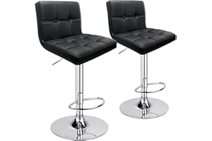 Leader Accessories 2xTaburetes de Bar Taburetes Cocina Alto con Respaldo Silla Tapizados en Cuero de Imitación Reposapiés en Acabado Cromado Altura Ajustable (Respaldo de 6 Cuadros,Negro