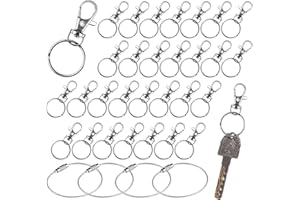 30 Stück Mini Karabiner Schlüsselanhänger, funvce Karabinerhaken Klein mit Ø35mm Schlüsselringe und Clip Haken, und 4 Stück Edelstahl Schlüsselring Drehverschluß Drahtseil zum DIY Basteln