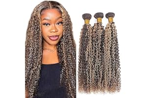 Hxxcoup Extension Capelli Veri Tessitura Curly Wave Human Hair Bundles Blonde P427 Highlight Colour Extensions 100% Brazilian Virgin Remy Hair Extensions for Woman 10 12 14 Pollici